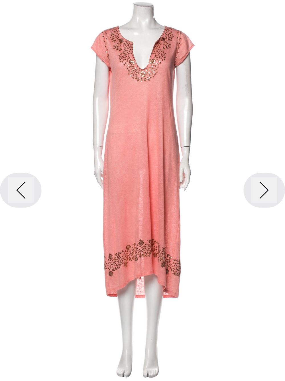 Calypso St. Barth Coral Pink Sequin Embellished V-Neck Midi Dress - Size Small
